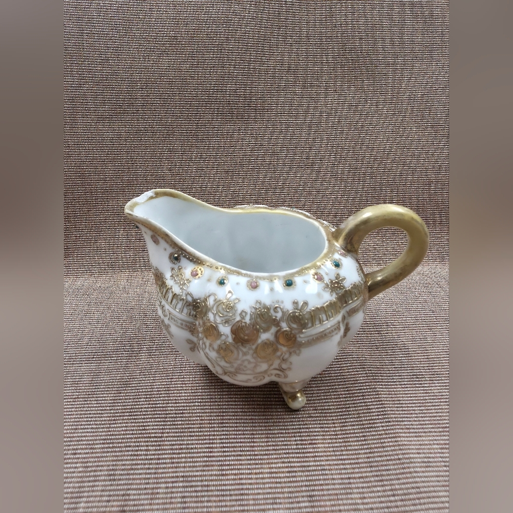 Decorative White and Gold Porcelain Creamer - Elegant Home Ceramic Accent